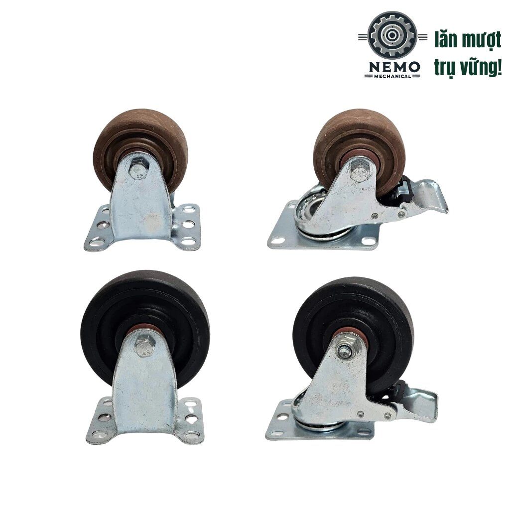 Bánh xe chịu nhiệt, mặt bích & cọc vít M12, D75mm - D125mm, chịu nhiệt 280°C, tải 95-135kg